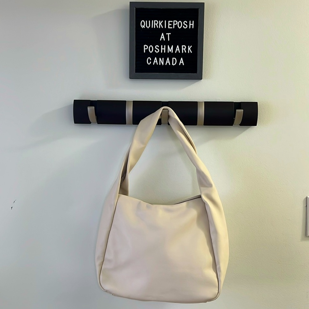 A New Day Gorgeous Faux Leather Cream Outside Grey Inside Handbag Clean NWOT